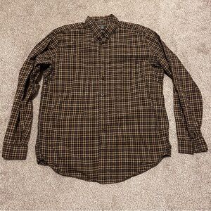 Eddie Bauer Men's Black and Brown Checkered Shirt